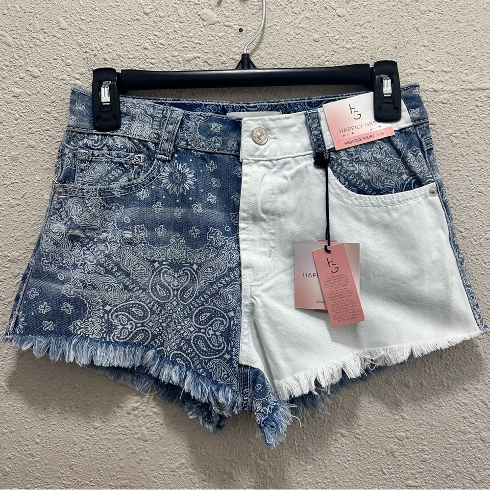 Happily Grey Paisley High Rise Distressed Jean Shorts 3/26